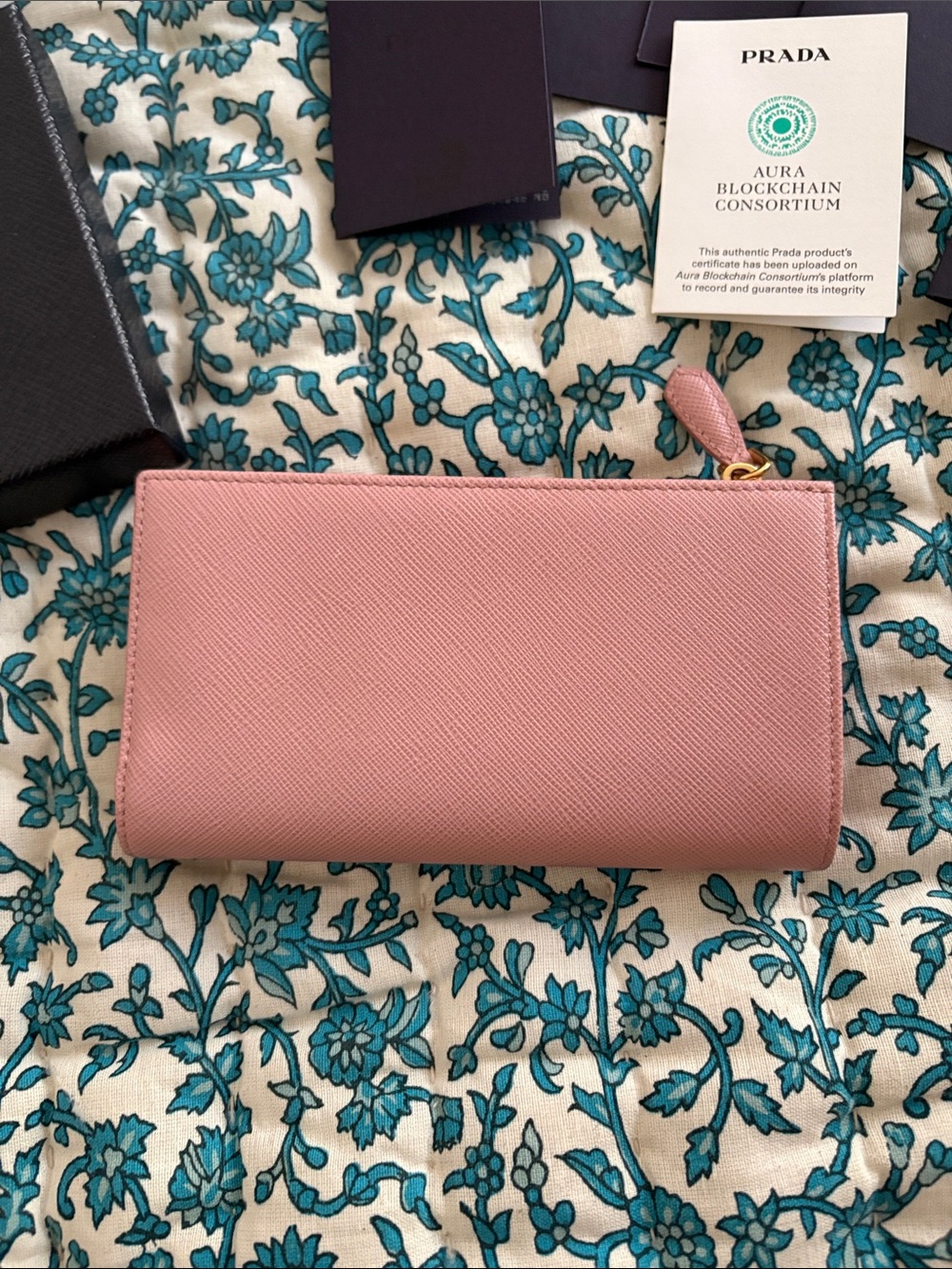 Prada Pink Saffiano Zip-Around Wallet with Gold Logo - Picture 3 of 13